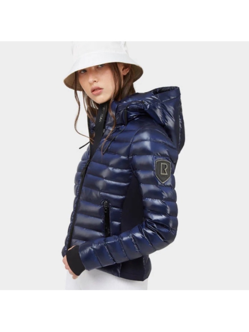 RUDSAK Women's Shiny Navy Quilted Hooded Puffer